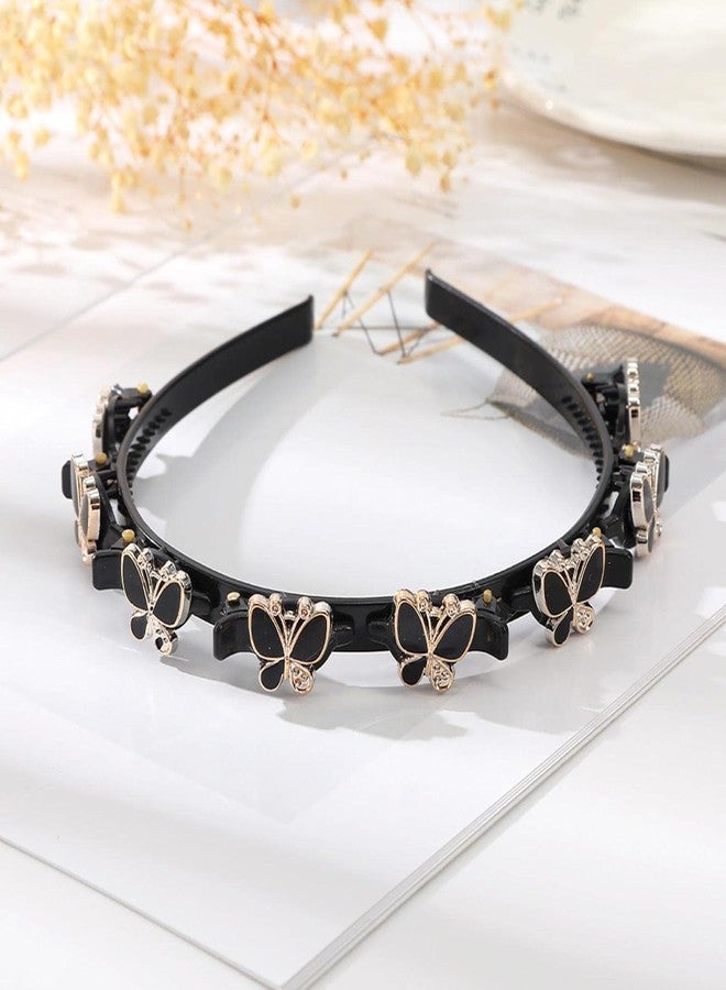 Dwuww Black Butterfly Hairband with Clips Braided Headband Double Bangs Weave Twist Plait Hairstyle Fashion Hairpin Hair Accessories for Women Girls Hair Accessories - Image 5